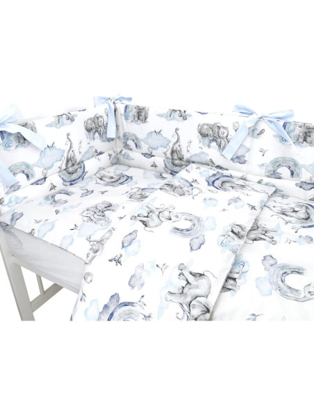 BN-6426972026352,Lenjerie patut 3 piese, Qmini, Pentru patut 120x60 cm, Cu protectie laterala, Din bumbac certificat Oeko Tex St