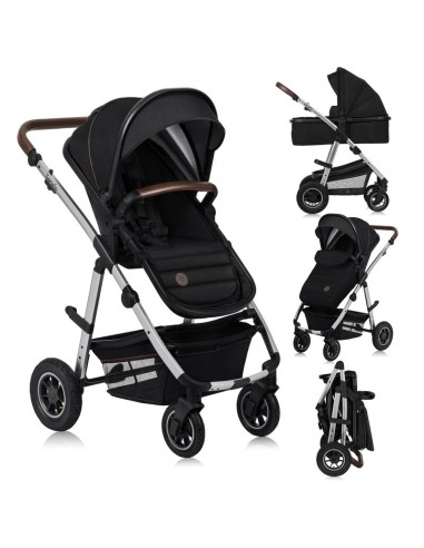 BN-LO-AMBER_2IN1_BLACK_SILVER,Carucior 2 in 1, Lionelo, Amber, Cadru aluminiu, Cu landou intarit si salteluta moale, Reversibil,