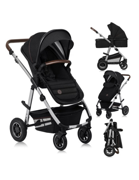 BN-LO-AMBER_2IN1_BLACK_SILVER,Carucior 2 in 1, Lionelo, Amber, Cadru aluminiu, Cu landou intarit si salteluta moale, Reversibil,