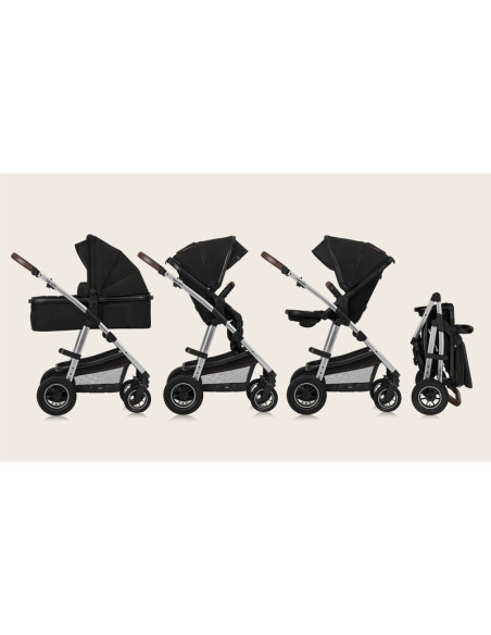 BN-LO-AMBER_2IN1_BLACK_SILVER,Carucior 2 in 1, Lionelo, Amber, Cadru aluminiu, Cu landou intarit si salteluta moale, Reversibil,