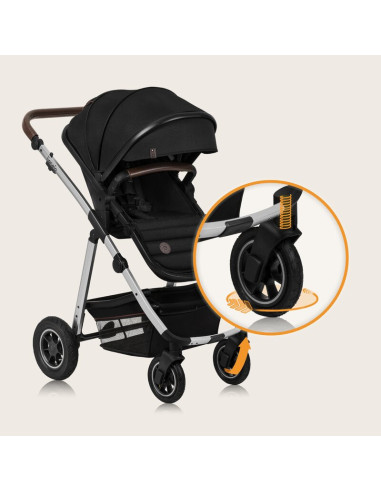 BN-LO-AMBER_2IN1_BLACK_SILVER,Carucior 2 in 1, Lionelo, Amber, Cadru aluminiu, Cu landou intarit si salteluta moale, Reversibil,