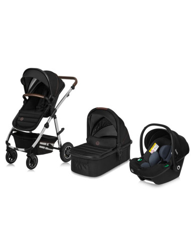 BN-LO-AMBER_3IN1_BLACK_SILVER,Carucior 3 in 1, Lionelo, Amber, Cadru aluminiu, Cu landou intarit si salteluta moale, Scoica auto
