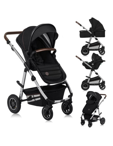 BN-LO-AMBER_3IN1_BLACK_SILVER,Carucior 3 in 1, Lionelo, Amber, Cadru aluminiu, Cu landou intarit si salteluta moale, Scoica auto