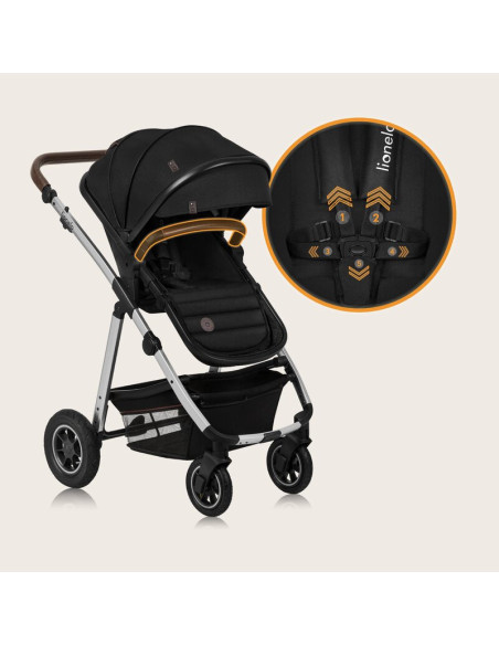 BN-LO-AMBER_3IN1_BLACK_SILVER,Carucior 3 in 1, Lionelo, Amber, Cadru aluminiu, Cu landou intarit si salteluta moale, Scoica auto