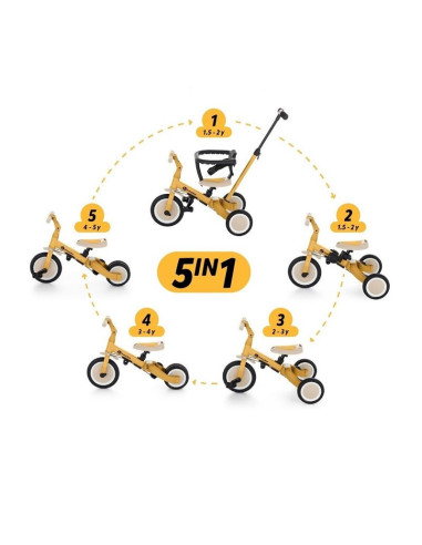 BN-613670,Tricicleta, Petite&Mars, Turbo, 5 in 1, Multifunctionala, Vehicul de impins, Bicicleta cu/fara pedale, Cu maner de ghi