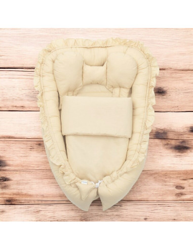 BN-51630,Cosulet bebelus, New Baby, Pentru dormit, Baby Nest 70 x 50 cm, Din bumbac, Include perna si patura, Sand