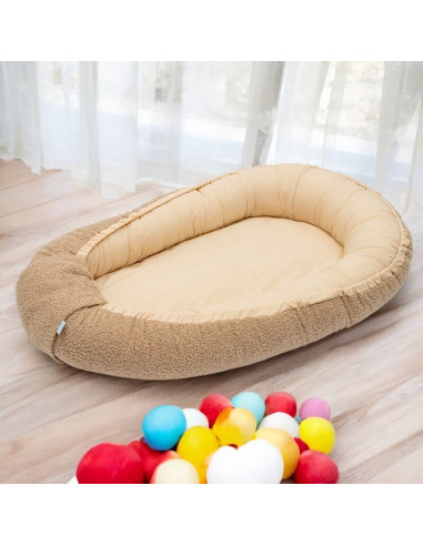 BN-55629,Cosulet bebelus, New Baby, Pentru dormit, Baby Nest, 80x50 cm, Din bumbac 100%, Tesatura teddy, 0 luni+, Dark Beige