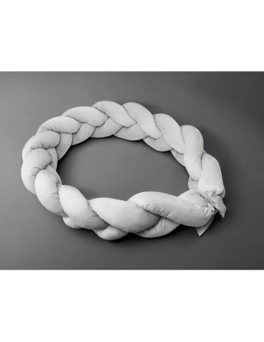 BN-6426972026437,Protectie laterala, MimiNu, Pentru patut, Tip Bumper impletit, Din catifea, 220x23 cm, Grey