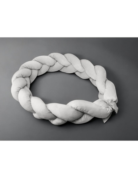 BN-6426972026437,Protectie laterala, MimiNu, Pentru patut, Tip Bumper impletit, Din catifea, 220x23 cm, Grey