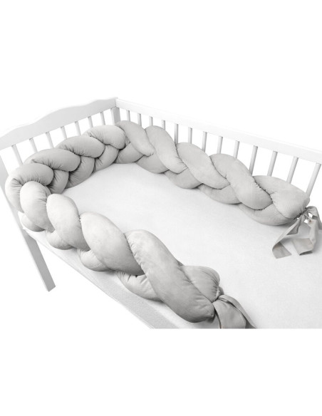 BN-6426972026437,Protectie laterala, MimiNu, Pentru patut, Tip Bumper impletit, Din catifea, 220x23 cm, Grey