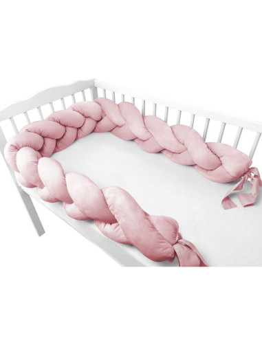 BN-6426972026444,Protectie laterala, MimiNu, Pentru patut, Tip Bumper impletit, Din catifea, 220x23 cm, Raspberry