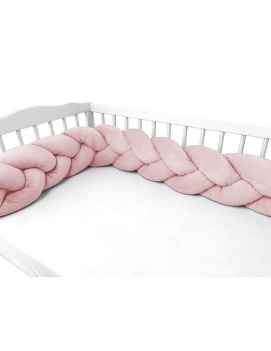 BN-6426972026444,Protectie laterala, MimiNu, Pentru patut, Tip Bumper impletit, Din catifea, 220x23 cm, Raspberry