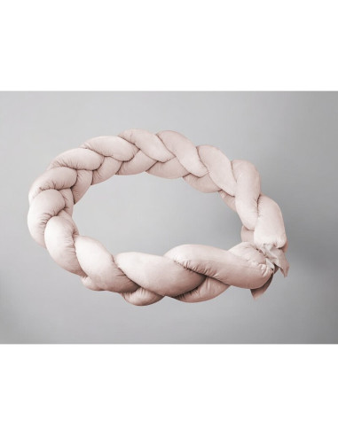 BN-6426972026451,Protectie laterala, MimiNu, Pentru patut, Tip Bumper impletit, Din catifea, 220x23 cm, Beige Pink