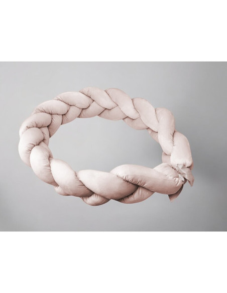 BN-6426972026451,Protectie laterala, MimiNu, Pentru patut, Tip Bumper impletit, Din catifea, 220x23 cm, Beige Pink