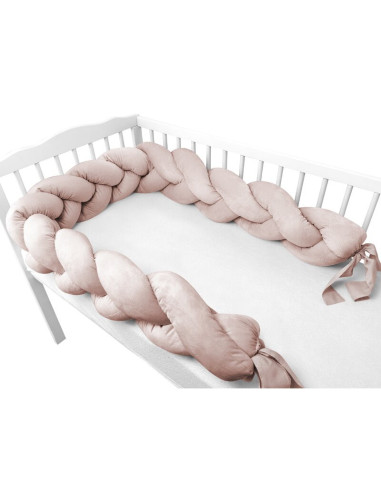 BN-6426972026451,Protectie laterala, MimiNu, Pentru patut, Tip Bumper impletit, Din catifea, 220x23 cm, Beige Pink