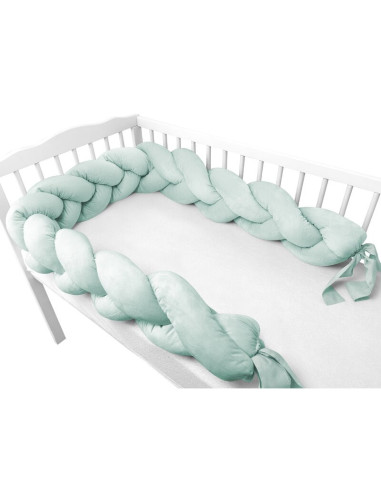 BN-6426972026468,Protectie laterala, MimiNu, Pentru patut, Tip Bumper impletit, Din catifea, 220x23 cm, Cold Mint