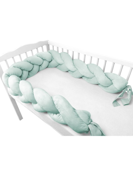 BN-6426972026468,Protectie laterala, MimiNu, Pentru patut, Tip Bumper impletit, Din catifea, 220x23 cm, Cold Mint