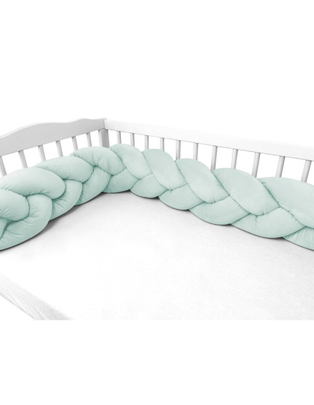 BN-6426972026468,Protectie laterala, MimiNu, Pentru patut, Tip Bumper impletit, Din catifea, 220x23 cm, Cold Mint