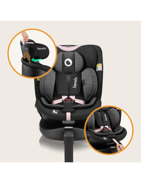 BN-LO-NAVY_I-SIZE_BLACK_PINK,Scaun auto, Lionelo, i-Size Navy, 0-36 Kg, 40-150 cm, Cu isofix si picior de fixare, Protectie late