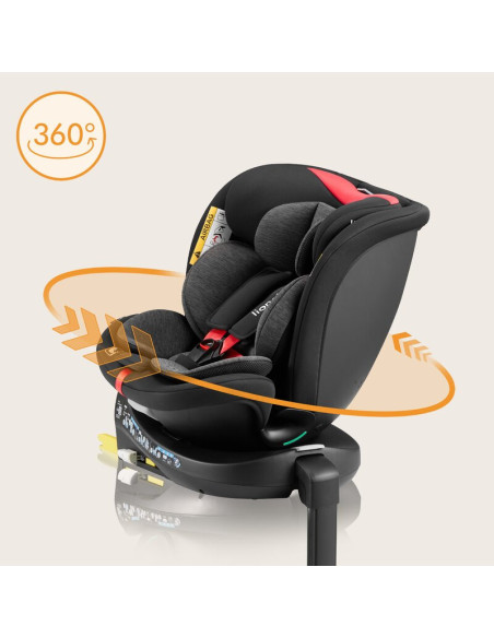 BN-LO-NAVY_I-SIZE_BLACK_RED,Scaun auto, Lionelo, i-Size Navy, 0-36 Kg, 40-150 cm, Cu isofix si picior de fixare, Protectie later