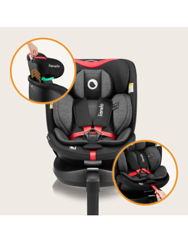BN-LO-NAVY_I-SIZE_BLACK_RED,Scaun auto, Lionelo, i-Size Navy, 0-36 Kg, 40-150 cm, Cu isofix si picior de fixare, Protectie later