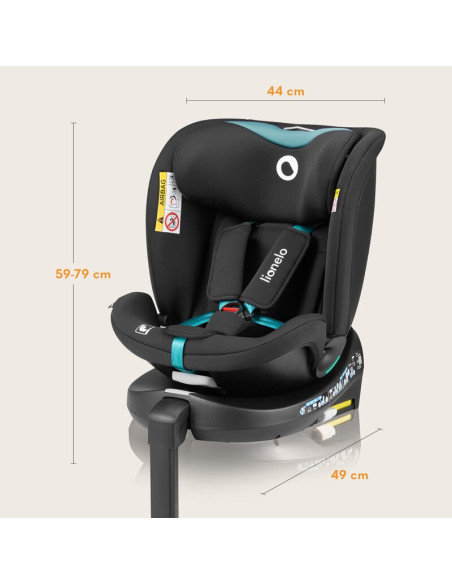 BN-LO-NAVY_I-SIZE_BLACK_TURQUOISE,Scaun auto, Lionelo, i-Size Navy, 0-36 Kg, 40-150 cm, Cu isofix si picior de fixare, Protectie