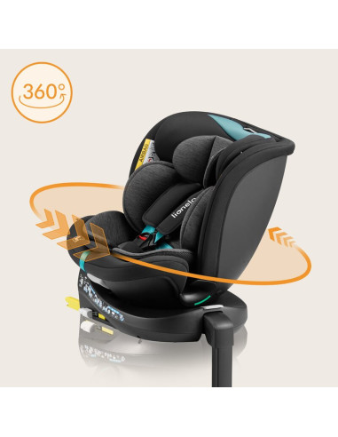 BN-LO-NAVY_I-SIZE_BLACK_TURQUOISE,Scaun auto, Lionelo, i-Size Navy, 0-36 Kg, 40-150 cm, Cu isofix si picior de fixare, Protectie
