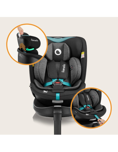 BN-LO-NAVY_I-SIZE_BLACK_TURQUOISE,Scaun auto, Lionelo, i-Size Navy, 0-36 Kg, 40-150 cm, Cu isofix si picior de fixare, Protectie