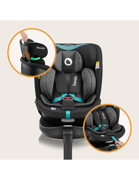 BN-LO-NAVY_I-SIZE_BLACK_TURQUOISE,Scaun auto, Lionelo, i-Size Navy, 0-36 Kg, 40-150 cm, Cu isofix si picior de fixare, Protectie