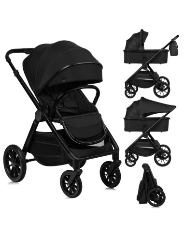 BN-LO-LAYLA_2IN1_BLACK_ONYX,Carucior 2 in 1, Lionelo, Layla, Pana la 22 kg, Cadru aluminiu, Cu landou intarit si salteluta din s