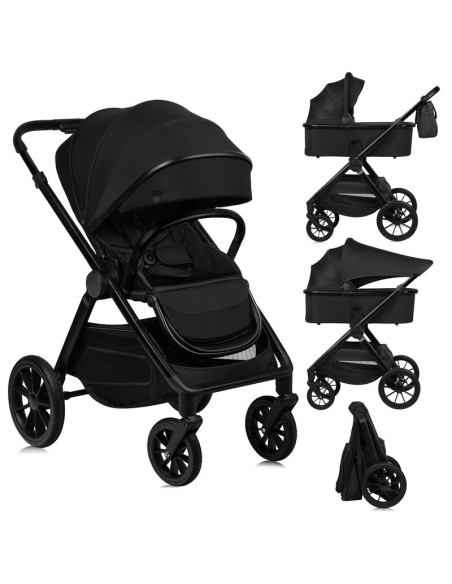 BN-LO-LAYLA_2IN1_BLACK_ONYX,Carucior 2 in 1, Lionelo, Layla, Pana la 22 kg, Cadru aluminiu, Cu landou intarit si salteluta din s