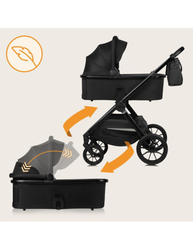 BN-LO-LAYLA_2IN1_BLACK_ONYX,Carucior 2 in 1, Lionelo, Layla, Pana la 22 kg, Cadru aluminiu, Cu landou intarit si salteluta din s