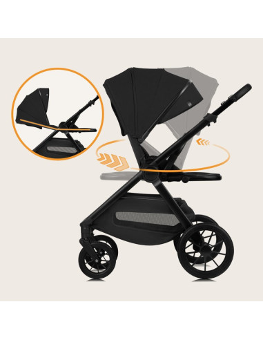 BN-LO-LAYLA_2IN1_BLACK_ONYX,Carucior 2 in 1, Lionelo, Layla, Pana la 22 kg, Cadru aluminiu, Cu landou intarit si salteluta din s