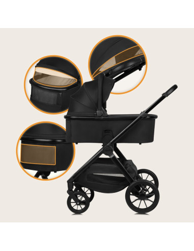 BN-LO-LAYLA_2IN1_BLACK_ONYX,Carucior 2 in 1, Lionelo, Layla, Pana la 22 kg, Cadru aluminiu, Cu landou intarit si salteluta din s