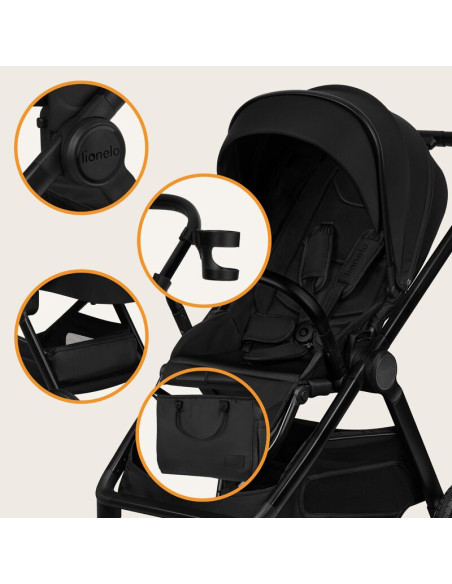 BN-LO-LAYLA_2IN1_BLACK_ONYX,Carucior 2 in 1, Lionelo, Layla, Pana la 22 kg, Cadru aluminiu, Cu landou intarit si salteluta din s