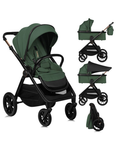 BN-LO-LAYLA_2IN1_GREEN_FOREST,Carucior 2 in 1, Lionelo, Layla, Pana la 22 kg, Cadru aluminiu, Cu landou intarit si salteluta din