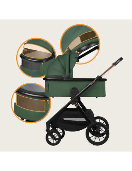 BN-LO-LAYLA_2IN1_GREEN_FOREST,Carucior 2 in 1, Lionelo, Layla, Pana la 22 kg, Cadru aluminiu, Cu landou intarit si salteluta din
