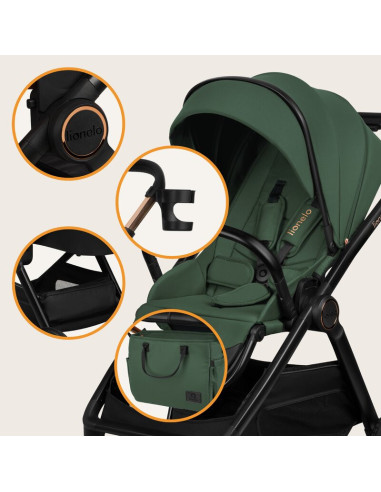 BN-LO-LAYLA_2IN1_GREEN_FOREST,Carucior 2 in 1, Lionelo, Layla, Pana la 22 kg, Cadru aluminiu, Cu landou intarit si salteluta din