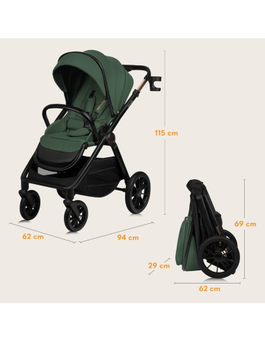 BN-LO-LAYLA_2IN1_GREEN_FOREST,Carucior 2 in 1, Lionelo, Layla, Pana la 22 kg, Cadru aluminiu, Cu landou intarit si salteluta din