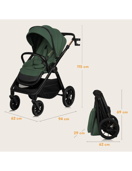 BN-LO-LAYLA_2IN1_GREEN_FOREST,Carucior 2 in 1, Lionelo, Layla, Pana la 22 kg, Cadru aluminiu, Cu landou intarit si salteluta din