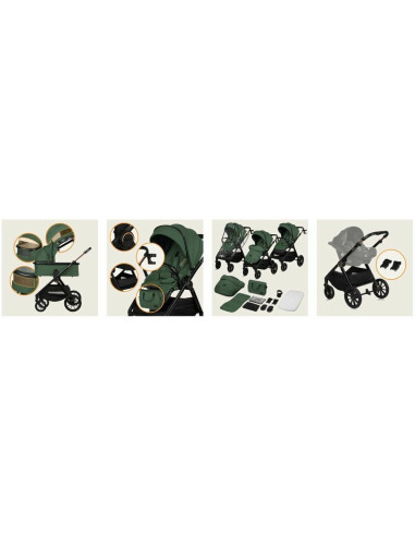 BN-LO-LAYLA_2IN1_GREEN_FOREST,Carucior 2 in 1, Lionelo, Layla, Pana la 22 kg, Cadru aluminiu, Cu landou intarit si salteluta din