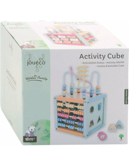 BN-80113,Cub de activitati, Joueco, The Wildies Family, Din lemn certificat FSC, Cu abac pentru numarare, Cu margele, 18 luni+, 