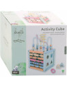 BN-80113,Cub de activitati, Joueco, The Wildies Family, Din lemn certificat FSC, Cu abac pentru numarare, Cu margele, 18 luni+,
