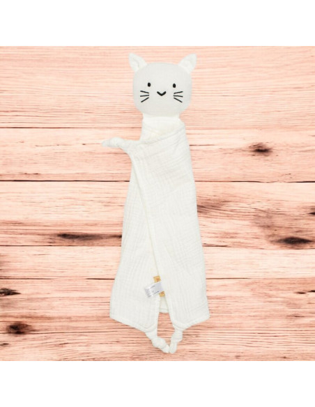 BN-53505,Jucarie interactiva, New Baby, Cat, Din muselina, Bumbac, 30x30 cm, 0 luni+, White