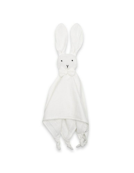 BN-53522,Jucarie interactiva, New Baby, Rabbit, Din muselina, Bumbac, 30x30 cm, 0 luni+, White