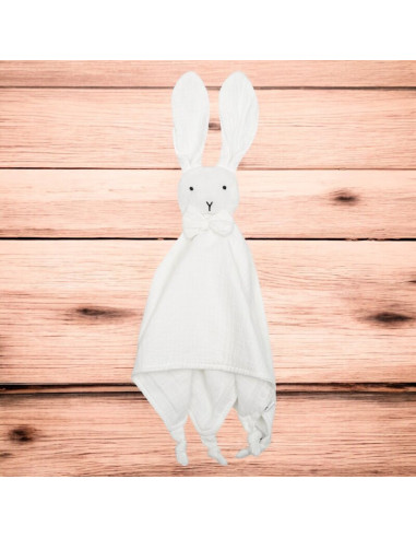 BN-53522,Jucarie interactiva, New Baby, Rabbit, Din muselina, Bumbac, 30x30 cm, 0 luni+, White