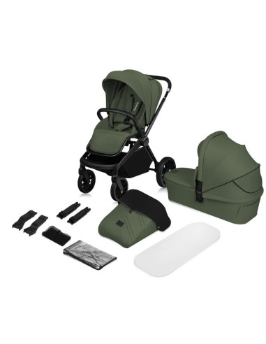 BN-LO-MIKA_PLUS_2IN1_GREEN_OLIVE,Carucior 2 in 1, Lionelo, Mika Plus, Cadru din aluminiu, Cu landou intarit si salteluta moale, 