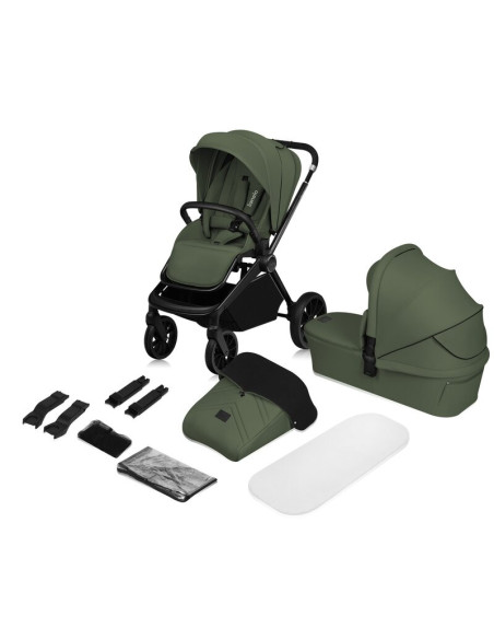 BN-LO-MIKA_PLUS_2IN1_GREEN_OLIVE,Carucior 2 in 1, Lionelo, Mika Plus, Cadru din aluminiu, Cu landou intarit si salteluta moale, 