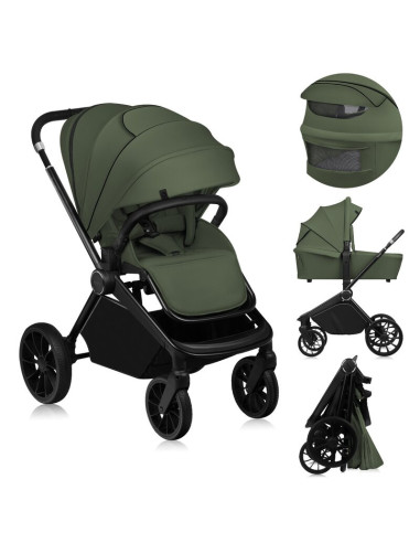 BN-LO-MIKA_PLUS_2IN1_GREEN_OLIVE,Carucior 2 in 1, Lionelo, Mika Plus, Cadru din aluminiu, Cu landou intarit si salteluta moale, 