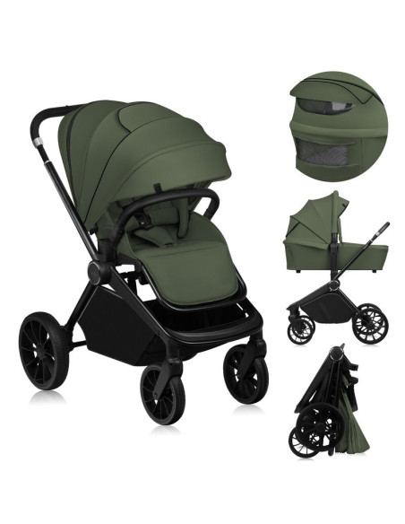 BN-LO-MIKA_PLUS_2IN1_GREEN_OLIVE,Carucior 2 in 1, Lionelo, Mika Plus, Cadru din aluminiu, Cu landou intarit si salteluta moale, 
